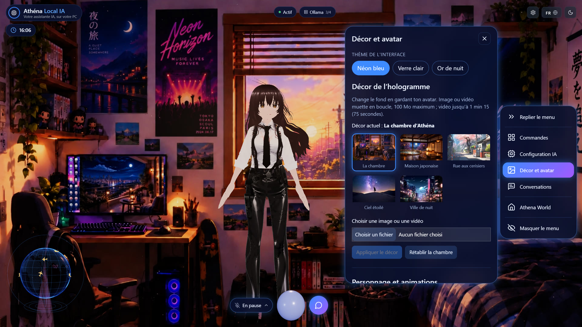 Le panneau Décor et avatar : trois thèmes, cinq décors, ou votre propre image ou vidéo