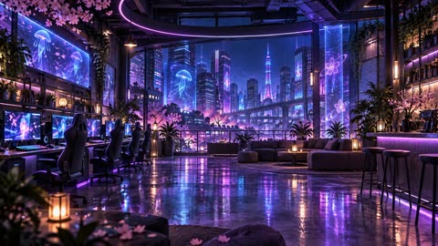 Le salon néon, la nuit